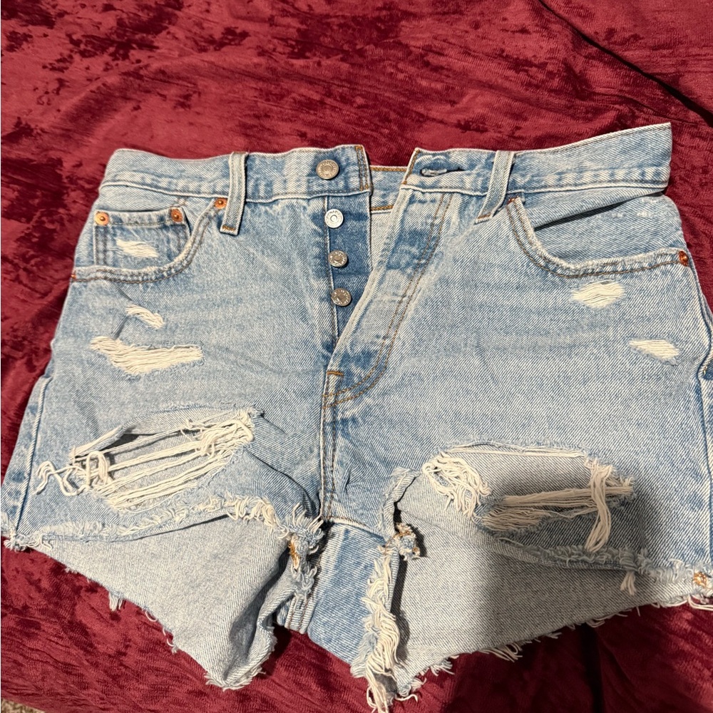 Levi's Blue Distressed Jean Shorts